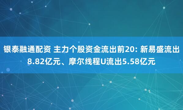 银泰融通配资 主力个股资金流出前20: 新易盛流出8.82亿元、摩尔线程U流出5.58亿元