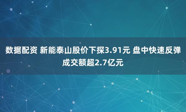 数据配资 新能泰山股价下探3.91元 盘中快速反弹成交额超2.7亿元